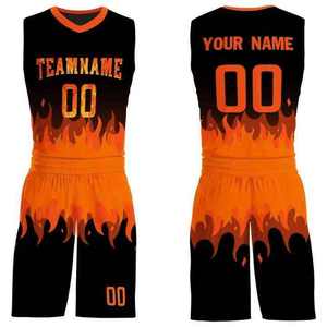 Custom Basketball Jersey Sleeveless Black Orange <b>Flame</b> Print Sublimated Breathable Unisex Adult Teamwear - Product Image 1