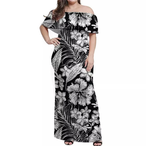 Customized Polynesia Samoa Off the Shoulder Sexy Dress Summer Print Women's Short Sleeve Long <b>Skirt</b> - Product Image 1