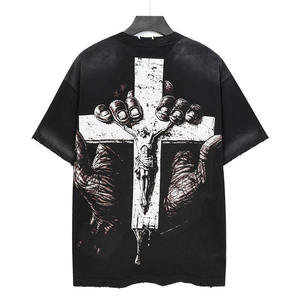 T-shirt noir brodé sur le devant, respirant, en jersey, taille 2XL, coupe ample, imprimé effet vieilli, 100% coton, manches courtes, col rond, streetwear homme - Product Image 2