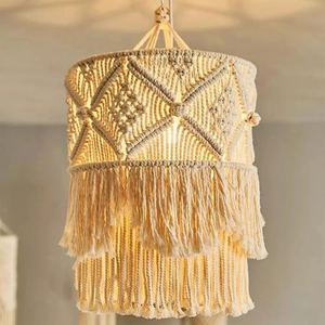 Lámpara de Techo de Macramé Hecha a Mano con Cuerda de Algodón y Marco Metálico para Decoración de Interiores del Hogar, Estilo Bohemio, para Sala de Estar - Product Image 4