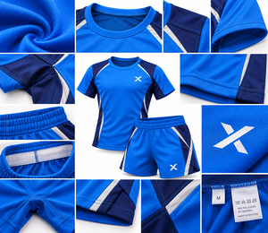 Vêtements de gymnastique pour jeunes et enfants |   Bleu marine à blocs de couleurs - Six couleurs |   Vêtements de sport en Spandex/Polyester |   Séchage rapide anti-odeur | - Product Image 4