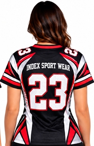 Index Sport Wear - Camiseta de Fútbol Americano para Mujer, Cuello en V, Manga Corta, Negra, Roja y Blanca, Número 23 - Product Image 2