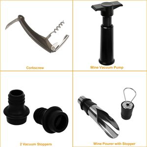 Ensemble d'accessoires de bar pour sommeliers et serveurs, 5 pièces, kit d'ouvre-bouteille à vin avec tire-bouchon, verseur, bouchon et pompe à vide pour usage domestique - Product Image 2