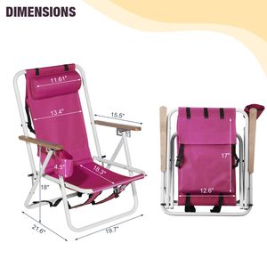 Sedia da Spiaggia Pieghevole Code03393743 con Poggiatesta e Portabicchieri, 4 Posizioni, Portatile, Tipo Zaino, per Campeggio e Pesca - Product Image 6