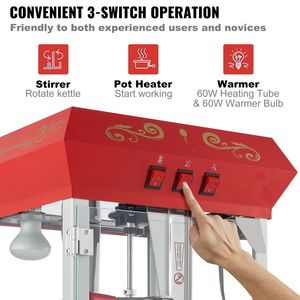 Macchina per Popcorn da Banco 850W, Pentola da 8 Oz, 48 Tazze per Ciclo, Vetro Temperato, Nuova Generazione - Product Image 1