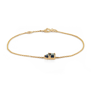 Impresionante Pulsera Minimalista Toi et Moi de Oro Amarillo K14 con Zafiro Azul, Producto Más Vendido, Regalo de Cumpleaños para Ella - Product Image 3