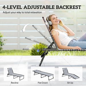 Sdraio Pieghevole Blu e Bianca per Piscina, 4 Posizioni Reclinabili, Cuscino Posteriore, Seduta in Rete Traspirante e Elastica, Lettino Prendisole - Product Image 4
