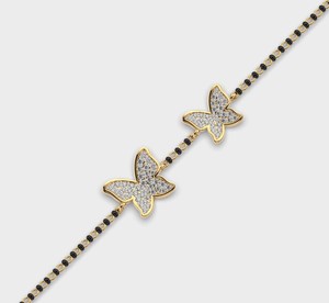 Pulsera Mangalsutra con Doble Mariposa y Diamantes Redondos Cultivados en Laboratorio, Certificados por IGI, en Oro Amarillo/Blanco/Rosa de 14K - Product Image 4