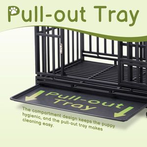 42-Inch Heavy Duty Dog Crate with 3-Door Lockable Wheels Removable Tray Indoor Kennel for Medium to Large Dogs - Product Image 2