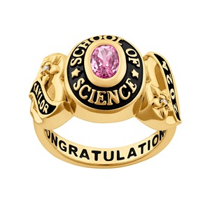 Bague de classement ovale en argent sterling 925 plaqué or jaune avec pierre de naissance personnalisée pour la remise des diplômes ou l'université - Product Image 1