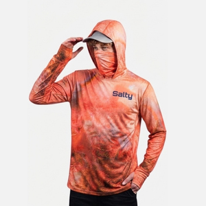 เสื้อตกปลาแขนยาวมีฮู้ดและหน้ากาก ผ้าตาข่ายระบายอากาศ ลายพรางสีดำ UPF50 รับสกรีนโลโก้สำหรับผู้ชาย - Product Image 5