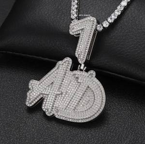Pendentif personnalisé avec lettres et chiffres sertis de pierres, style Hip Hop, pendentif nom à deux lettres, bling, pour rappeur, pour cadeaux de bijoux - Product Image 1