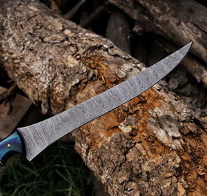 Cuchillo de Pesca Personalizado Hecho a Mano Burraq, Hoja de Acero de Damasco de 10/8 Pulgadas y 3.0 mm de Grosor, Funda de Cuero - Product Image 5