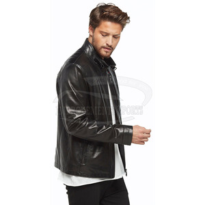 Veste en cuir véritable d'agneau décontractée pour hommes taille américaine col montant motif léger hiver fermeture à glissière adaptée édition limitée - Product Image 5