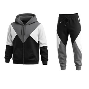 Men's Grey Black Color Block Tracksuit Set Zip Up Hoodie and Jogger <b>Pants</b> Casual Sportswear Gym Running Streetwear Outfit - Product Image 1