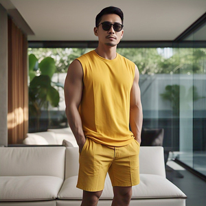 Conjunto Deportivo de Verano para Hombre, Sin Mangas, Transpirable, de Secado Rápido, con Camiseta y Pantalones Cortos con Patrón Sólido y Colores Personalizados - Product Image 3