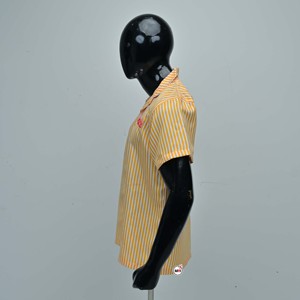 Camicia Casual da Uomo Gialla a Righe con <span class=keywords><strong>Mezze</strong></span> <span class=keywords><strong>Maniche</strong></span>, Design Sublimato, Vestibilità Regolare, Traspirante, con Logo Ricamato sul Davanti - Product Image 4