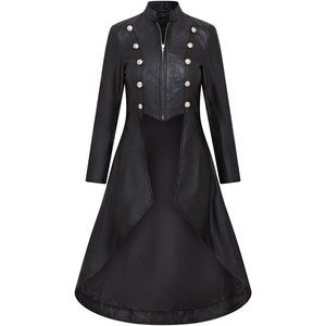 Manteau long gothique pour femme en similicuir 100 %, style punk, à capuche, fermeture éclair avant, élégant, mélange de matières, OEM ODM - Product Image 1