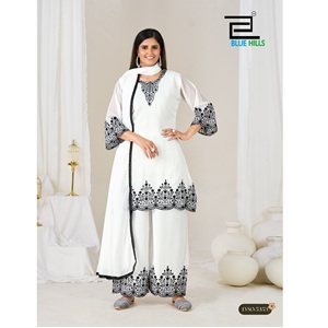 Women's Salwar Kameez with <b>White</b> Embroidery Regular Fit Viscose Floor-Length Traditional Ethnic Wedding Wear - Product Image 1
