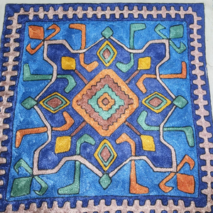 Funda de cojín premium para sofá, bordado Aari de Cachemira, 16x16, algodón decorativo, ecológico, con cierre de cremallera, azul, estilo bohemio, hilo de seda. - Product Image 1