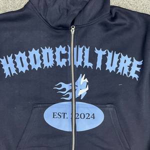 Sudadera con capucha personalizada con cremallera completa para hombre, de gran tamaño, con estampado gráfico, de algodón y forro polar, estilo urbano, con cremallera, OEM - Product Image 3