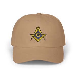 Casquette de baseball ajustable Master Mason Blue Lodge avec logo G brodé or et bleu, motif carré et boussole - Product Image 6