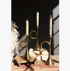 Antique Brass Metal Handmade Eco-Friendly Horn Taper Candle Holder-Vintage <b>Musical</b> Instrument Shaped Candlestick <b>Stand</b> Christmas - Product Image 1