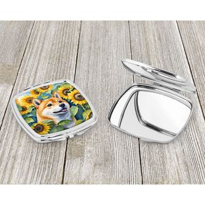 Shiba Inu girasoles compacto plegable de mano de viaje espejo de maquillaje bolsillo regalo decorativo para mujeres y niñas - Product Image 3
