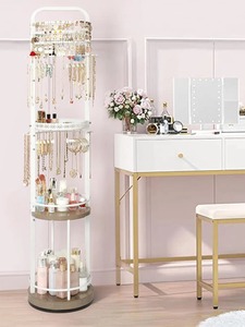 Organisateur de bijoux en métal blanc avec étagères rotatives pour colliers, boucles d'oreilles et accessoires - Product Image 4