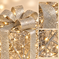 Décorations de Noël d'usine : Coffret cadeau rectangulaire lumineux en fer forgé, style campagnard européen et américain, pour sapin de Noël