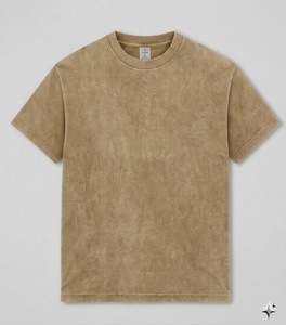Men's Solid Beige Short Sleeve O-Neck Cotton T-Shirt Oversized Casual Jersey Knit Breathable 280g Heat-<b>Transfer</b> Printed Plain - Product Image 1