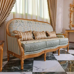 Juego de Sofás de Madera de Teca de Lujo con Encanto Vintage, Muebles Clásicos para Sala de Estar de Villa Europea, Diseño Elegante Tapizado a Mano - Product Image 5