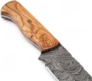 Couteau utilitaire artisanal en acier Damas à pointe tombante, manche en bois d'olivier, mosaïque, outil de plein air - Product Image 4