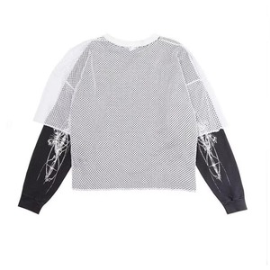 เสื้อยืดแขนยาวผู้ชายสีดำ ผ้าตาข่าย พิมพ์หมายเลข 95 ทรงโอเวอร์ไซส์ สไตล์สตรีทแวร์ คอกลม ระบายอากาศได้ดี ผ้าถัก - Product Image 3