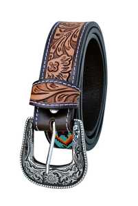 Ceinture en cuir perlée de style occidental avec motif géométrique et boucle en alliage d'argent, style ethnique décontracté, ceinture artisanale durable - Product Image 3