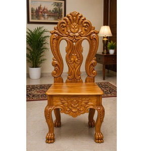 Chaise de salle à manger de luxe en bois massif, artisanale, avec sculpture ornée de roses, dossier haut, assise en bois fini. - Product Image 1