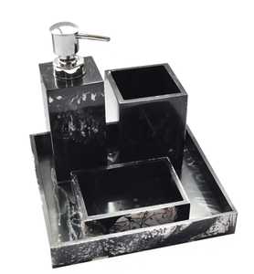 Juego de Baño Moderno de Cinco Piezas de Resina Redonda, Jabonera, Portacepillos de Dientes, Dispensador, Impermeable, Ecológico, Fácil de Limpiar - Product Image 5