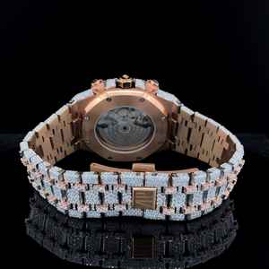 Luxury Two Tone Rose Gold Iced Out Diamond Chronograph <b>Watch</b> with Pave Dial Large Bezel Stones Full Bracelet Classic Style - Product Image 6