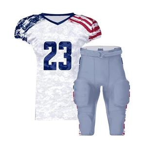 Ensemble de maillots de football américain sublimés personnalisés pour hommes, col en V, manches courtes, 100% polyester, uniforme respirant, bleu - Product Image 3