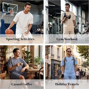 Conjuntos Cortos de 2 Piezas para Hombre - Conjuntos Deportivos Casuales de Verano de Manga Corta para Hombre con Bolsillo Tipo Cargo - Product Image 4