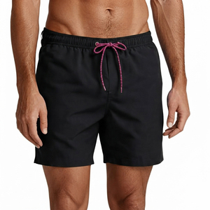 Shorts de bain pour hommes en polyester tissé uni, séchage rapide, imprimé numérique, cordon de serrage, taille mi-haute, 220g, coupe ample, longueur genou, pour la plage et le surf - Product Image 3