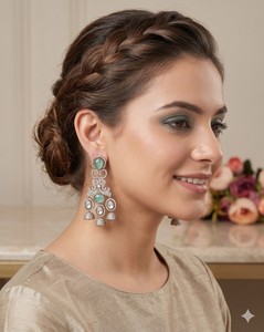 Luxury American Diamond Blue Stone Drop <b>Earrings</b> Wholesale AD Wedding Bridal Long Jhumka Hanging <b>Earrings</b> Party Wear Fashion Set - Product Image 6