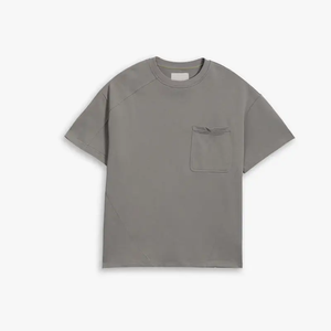 T-shirt Homme Gris 100% Coton Manches Courtes Col Rond Coupe Oversize Couleur Unie Décontracté Maille Jersey Teint Uni avec Poche - Product Image 1