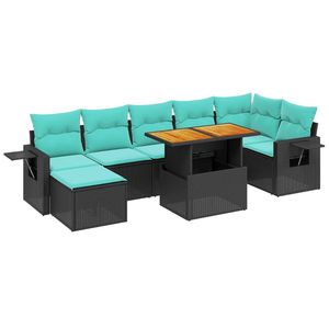 Juego de sofás de patio de ratán sintético negro de 8 piezas con cojines, conjuntos de jardín - Product Image 2