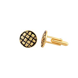 Mancuernillas Redondas Negras Chapadas en Oro de Lujo para Hombre, Accesorios de Camisa Formal Texturizados, Regalo de Boda o Negocios, Mancuernillas de Diseñador - Product Image 2
