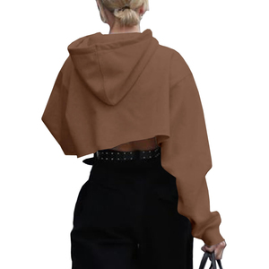 Sudadera con capucha corta de forro polar para mujer con cremallera completa, estilo años 90, manga larga, con cordón, hombros caídos, transpirable - Product Image 2