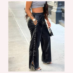 Trendy Leather Women <b>Pant</b> High Waist Soft Stretch Slim Fit Comfortable Fashion Faux Leather Women <b>Pants</b> Autumn Style Custom Log - Product Image 3