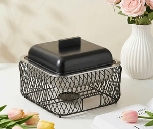 Colección Ramadán: Calentador de buffet de metal negro con soporte de alambre, moderno servidor de alimentos aislado, plato para calentar para catering - Product Image 1
