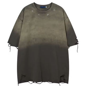 เสื้อยืดผู้ชายผ้าฝ้ายฟอกสีสไตล์สตรีทแวร์ทรงโอเวอร์ไซส์สไตล์วินเทจลำลองแฟชั่นยอดนิยมในตลาดสหรัฐอเมริกา - Product Image 6