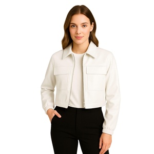 Chaqueta de Cuero Casual para Mujer con Manga Larga, Cuello Solapa, Cierre de Cremallera y Bolsillos Laterales, Precio al por Mayor con MOQ Bajo - Product Image 3